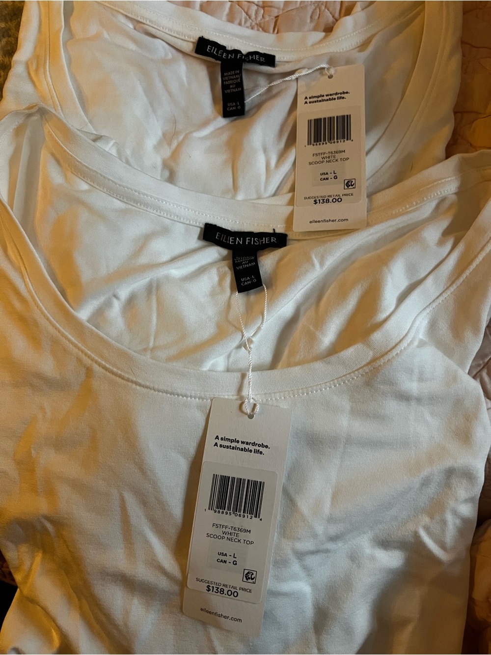 Eileen Fisher White Scoop Neck Long Sleeve Top Large 2 available